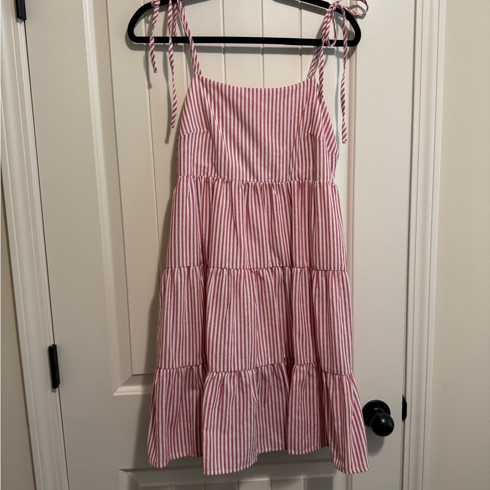 Pink Lily Red & White Striped Baby Doll Dress